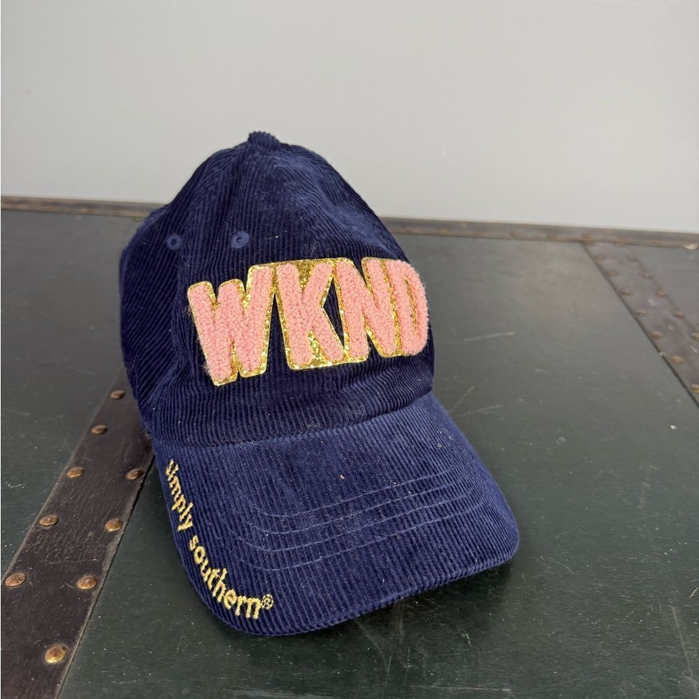 SIMPLY SOUTHERN Puff Letter WKND Weekend Corduroy Baseball Cap Hat One Size